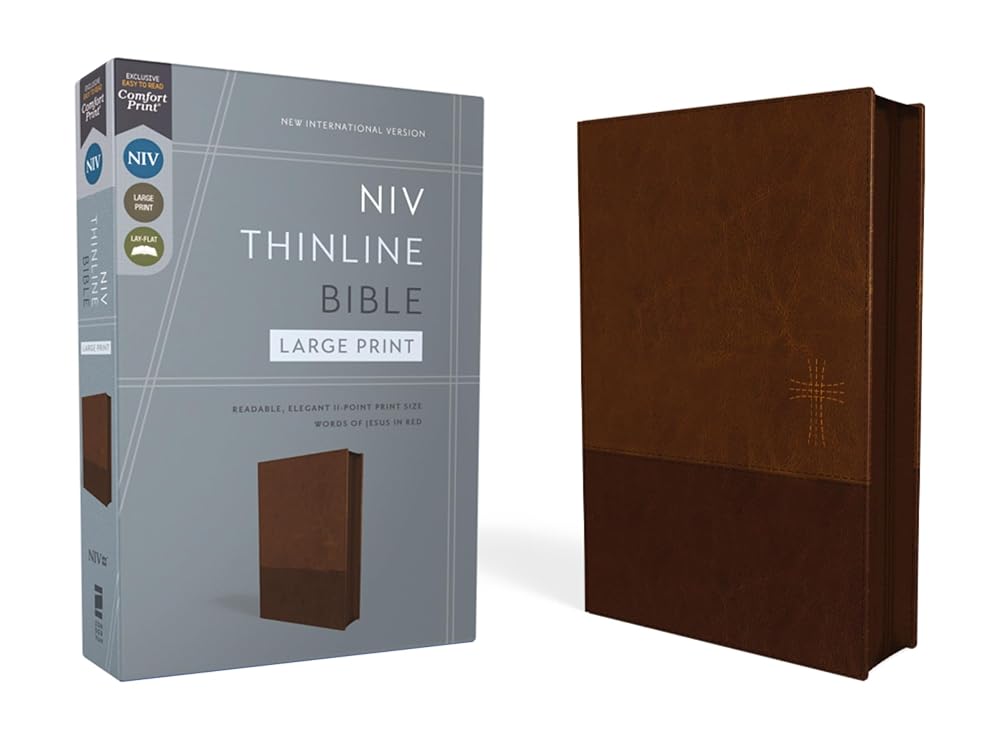 NIV, Thinline Bible, Large Print, Leathersoft, Brown, Zippered, Red Letter, Comfort Print