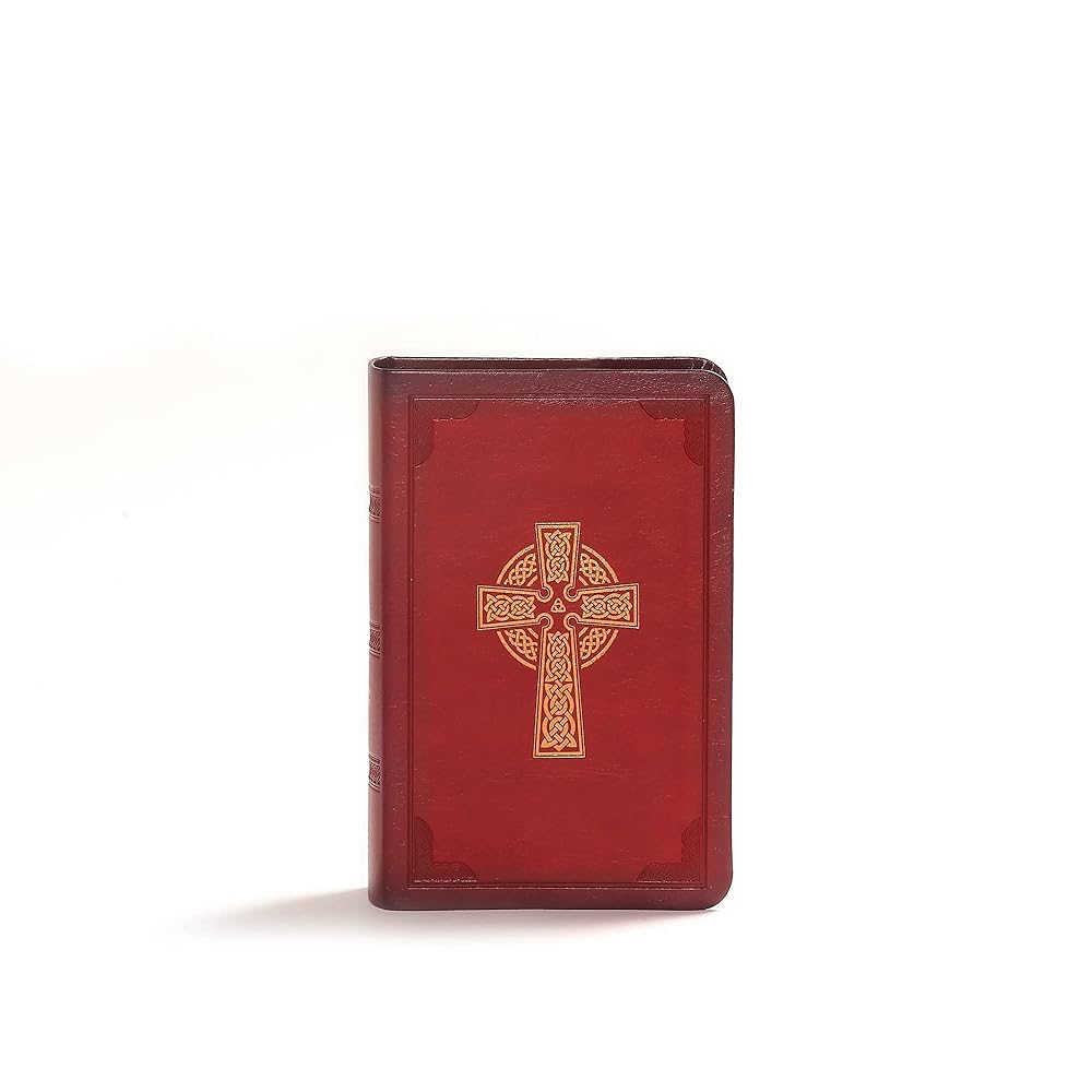 CSB Large Print Compact Reference Bible, Celtic Cross Crimson LeatherTouch
